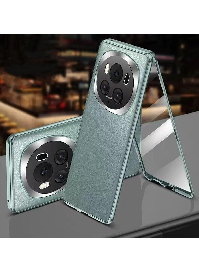 general Compatible with Honor Magic 6 Pro Plain Leather Full Shell, Front Glass Back Leather Magnetic Shell, Ultra-thin Anti-drop Metal Protective Case - Image 1