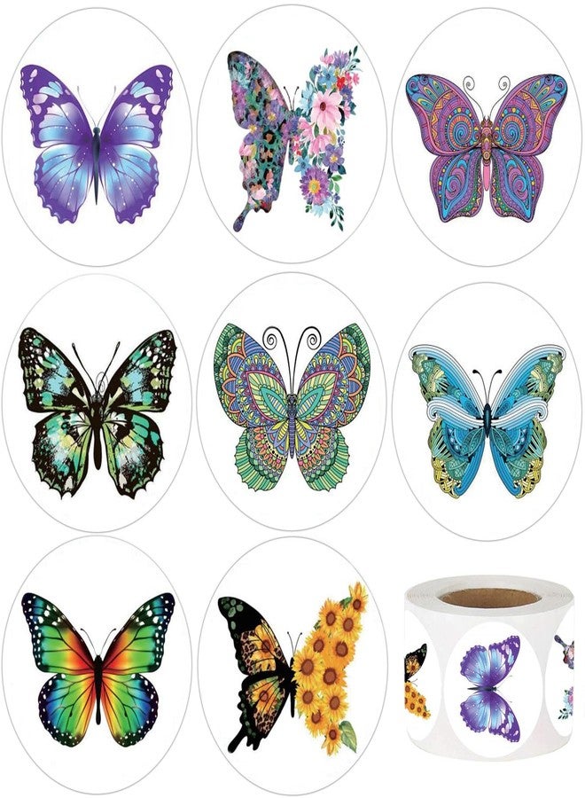 Hohamn 1.5 Inch Butterfly Stickers Roll - 600 Pcs Round Butterfly Label Stickers for Kids, Girls, Party Favors & Decoration - Image 1