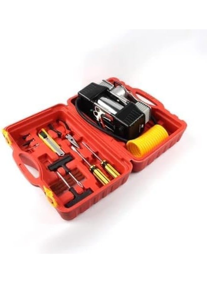 SHEZA STAR Portable Air Compressor Kit with Tools, 12 Volts DC, Heavy Duty Double Cylinder, Red Storage Case - Image 4