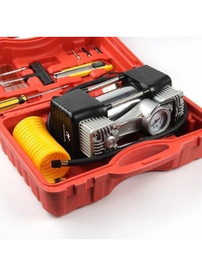 SHEZA STAR Portable Air Compressor Kit with Tools, 12 Volts DC, Heavy Duty Double Cylinder, Red Storage Case - Image 5