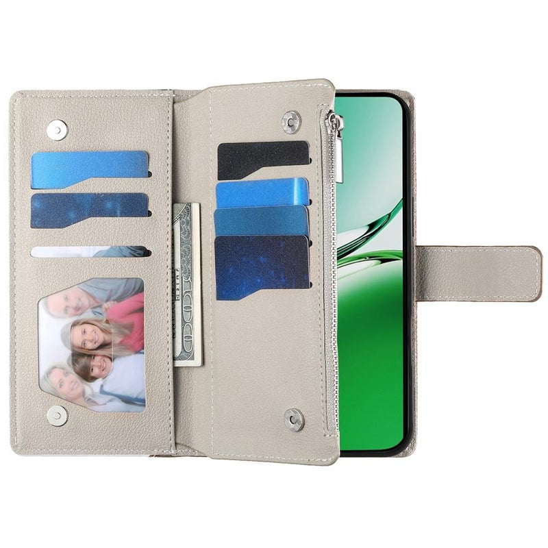 إيروريكس جراب هاتف جلدي بسحاب متعدد البطاقات مع حزام قصير لهاتف OPPO Reno12 F 4G / 5G / F27 (أحمر) - Image 4