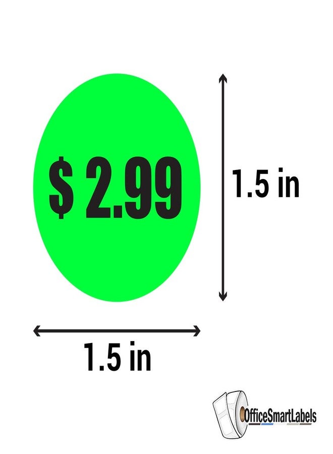 OfficeSmartLabels $2.99 Preprinted Price Stickers - 1.5 Inch Circle Round in Fluorescent Neon Green for Retail Store, Garage Sale, Yard Sale, Flea Market Pricing Labels and More - 300 Labels per Pack - Image 2