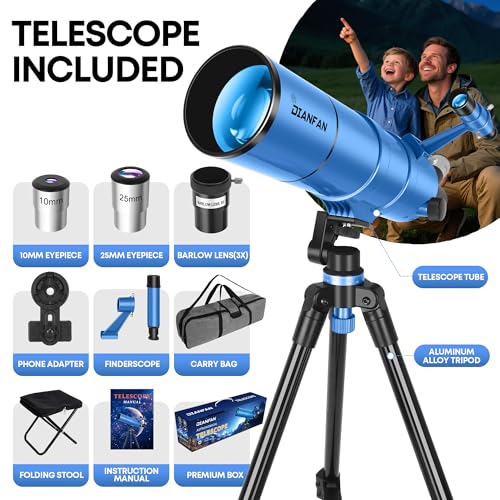 Dianfan Telescope for Kids & Adults, 90mm Aperture 550mm Astronomical Professional Telescope for Adults High Powered, Portable Travel Telescopes for Beginners with Tripod & Adapter, Bag, Folding Stool - Image 5