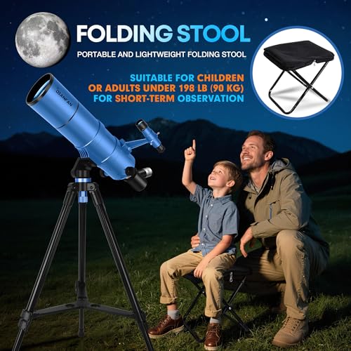 Dianfan Telescope for Kids & Adults, 90mm Aperture 550mm Astronomical Professional Telescope for Adults High Powered, Portable Travel Telescopes for Beginners with Tripod & Adapter, Bag, Folding Stool - Image 2