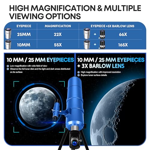 Dianfan Telescope for Kids & Adults, 90mm Aperture 550mm Astronomical Professional Telescope for Adults High Powered, Portable Travel Telescopes for Beginners with Tripod & Adapter, Bag, Folding Stool - Image 4