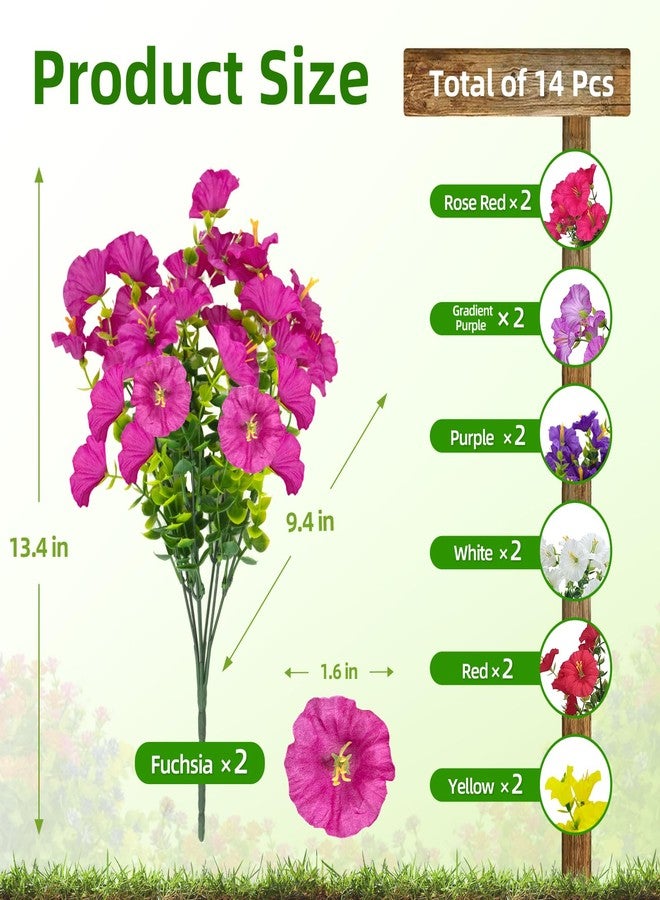 CLEANGOR 14 Pcs Artificial Petunias for Outdoors, UV Resistant Artificial Outdoor Plants, Faux Petunias for Outdoor Planters, for Spring Summer Garden, Front Door, Window Box, Home Decor (7 Color) - Image 2