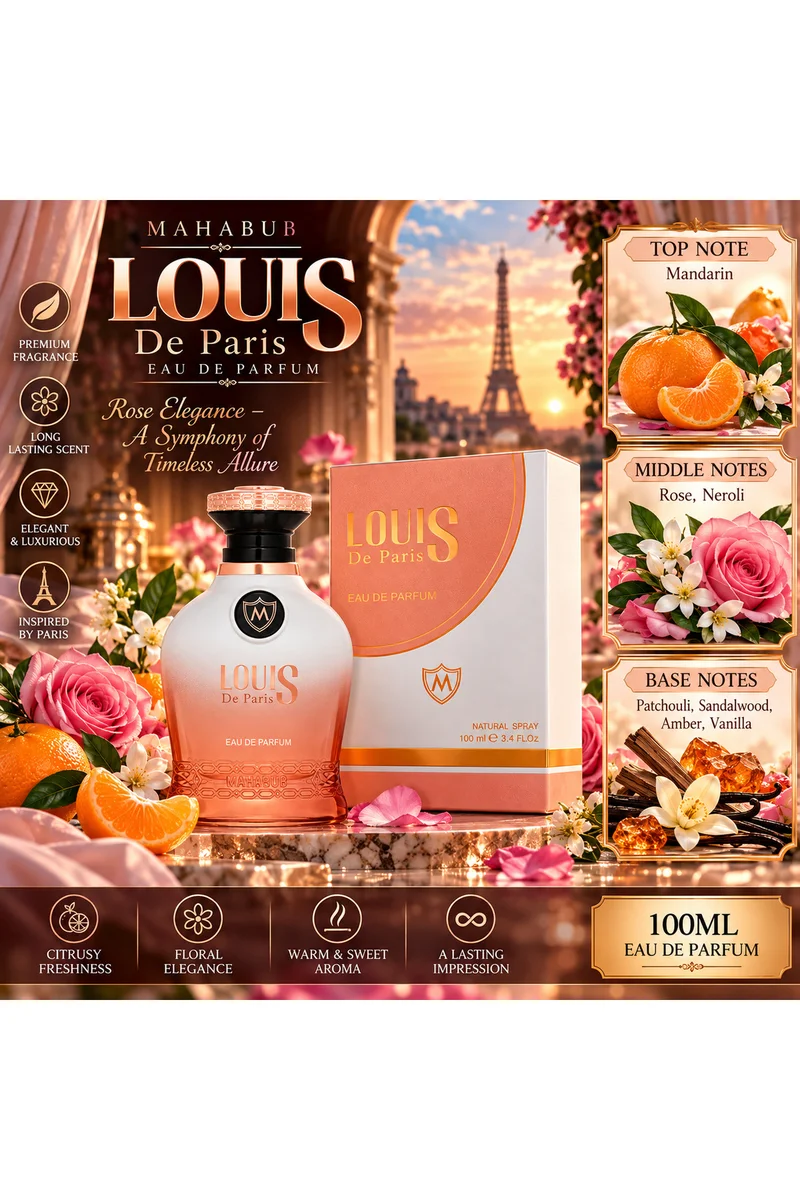 محبوب للعطور Louis De Paris White Eau de Parfum 100ml | Mandarin, Rose & Vanilla Fragrance | Elegant Floral Scent