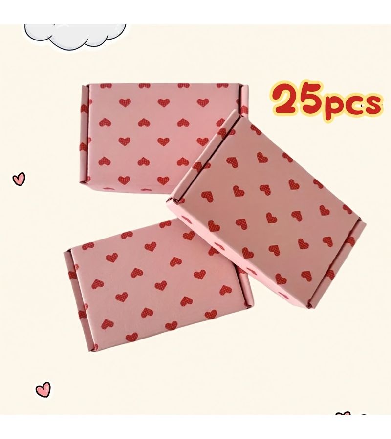 25 Pink Heart Shaped Gift Boxes with Red Hearts Wedding Party Favors - Image 1
