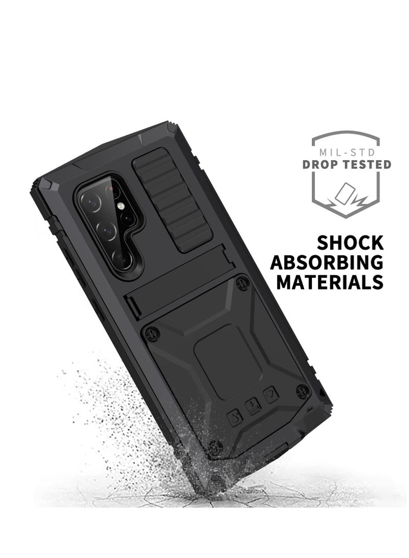 Aookay For Samsung Galaxy S23 Ultra Metal Phone Case with Screen Protector, 3 Layers Full Body Shockproof Dustproof Aluminium Silicone Case for Samsung S23 Ultra Case with Kickstand (Black) - Image 4