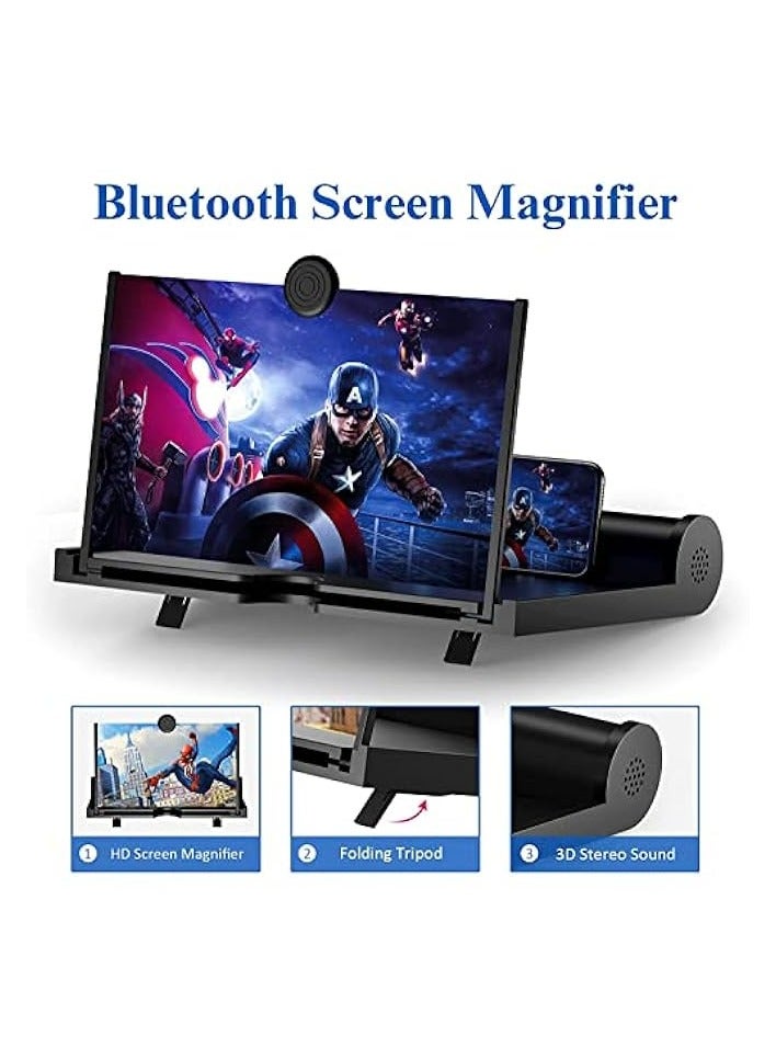 PROMASS Screen Magnifier with Bluetooth Speakers 12"–3D HD Mobile Phone Magnifier Projector Screen for Movies, Videos, and Gaming–Foldable Phone Stand –Supports All Smartphones (Black) - Image 2