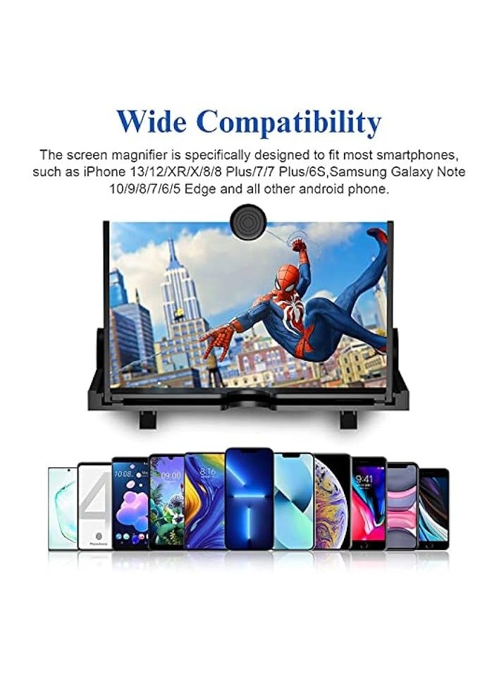 PROMASS Screen Magnifier with Bluetooth Speakers 12"–3D HD Mobile Phone Magnifier Projector Screen for Movies, Videos, and Gaming–Foldable Phone Stand –Supports All Smartphones (Black) - Image 4