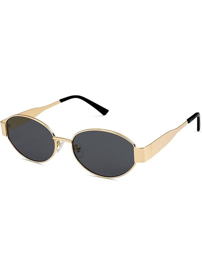 general Oval Sunglasses Women Men Retro Round Vintage Men's Metal Frame Sunglass Polarized Sun Glassess UV400 Protection Eye Glasses, Gold - Image 1