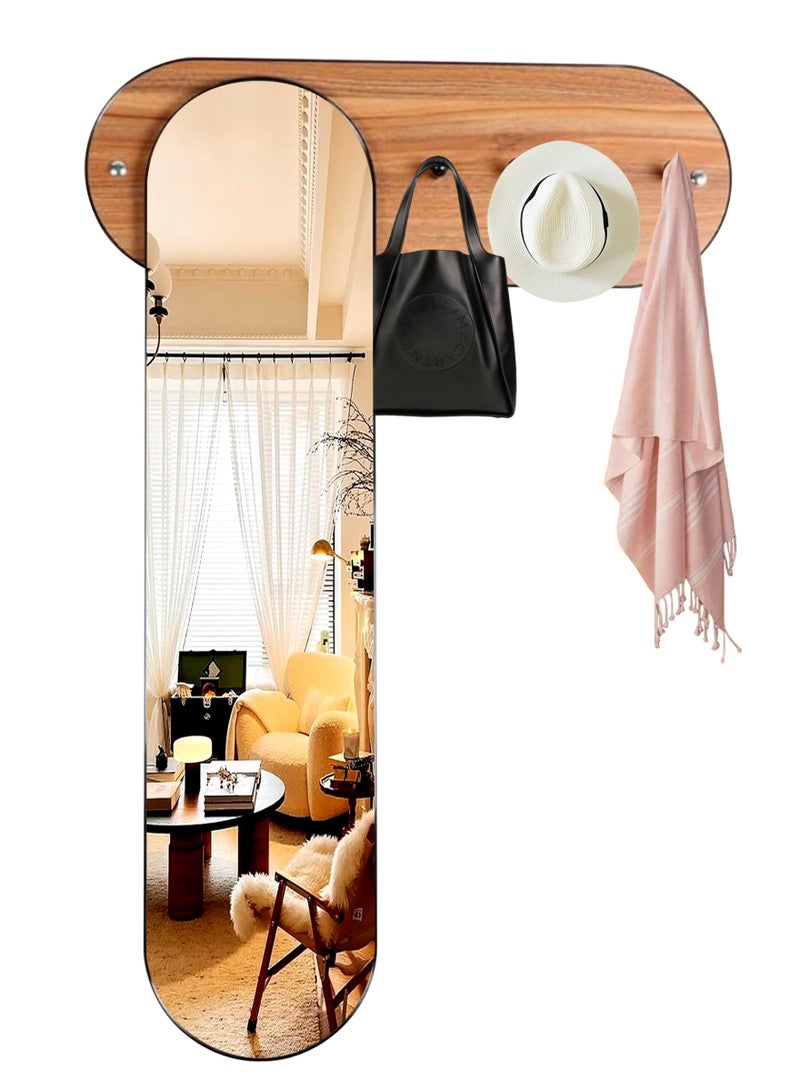 Wood Rack Wall Mounted Hanging Rack, Mirror 120*28 cm Hanger 80*28 cm - Image 1
