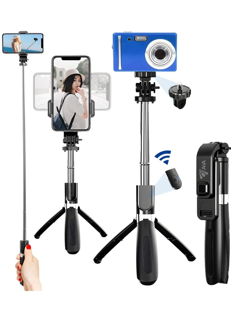 Selfie Stick Tripod Bluetooth remote, Extendable 1m Telescopic Selfie Stick, Handheld Tripod, Wireless Remote compatible with iPhone 12/Xs/iPhone 8/iPhone 11/11pro, Galaxy S10/S9 Plus/S8/Note8 - Image 1