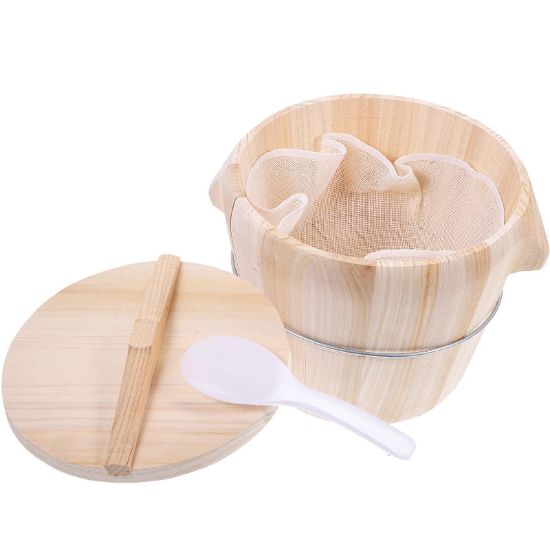 Cedar Wood Rice Steamer Bucket With Lid Steam Cloth and Paddle for Cooking Storage - Image 2