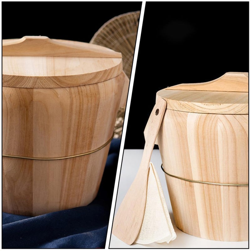 Cedar Wood Rice Steamer Bucket With Lid Steam Cloth and Paddle for Cooking Storage - Image 5