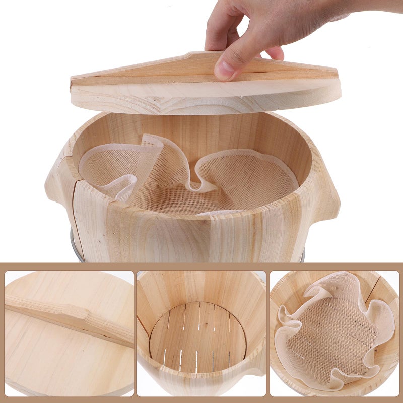 Cedar Wood Rice Steamer Bucket With Lid Steam Cloth and Paddle for Cooking Storage - Image 4