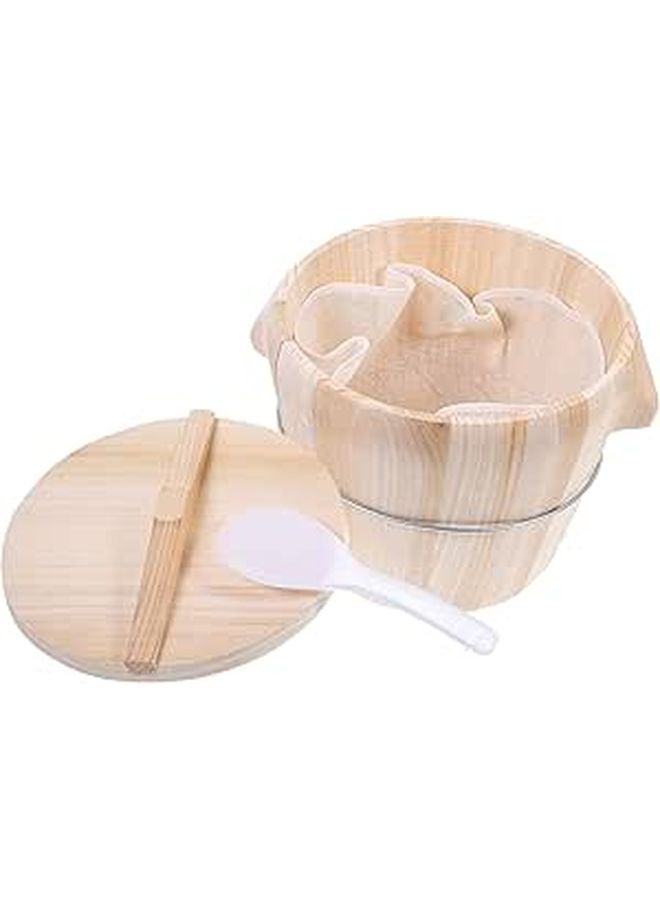 Cedar Wood Rice Steamer Bucket With Lid Steam Cloth and Paddle for Cooking Storage - Image 1