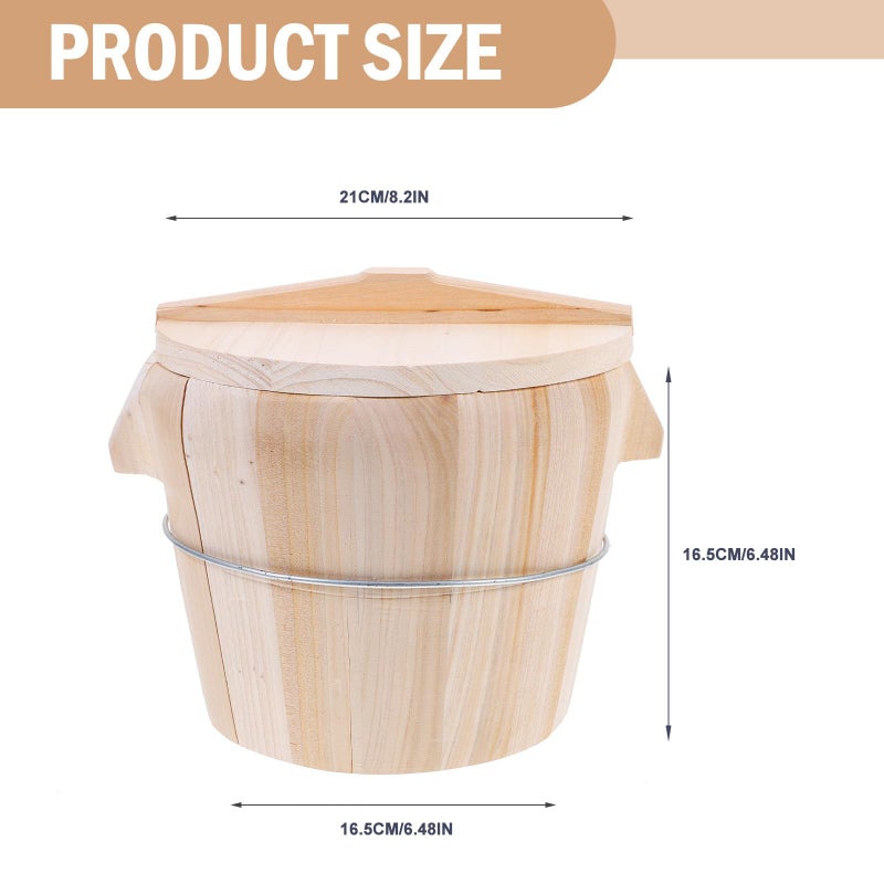 Cedar Wood Rice Steamer Bucket With Lid Steam Cloth and Paddle for Cooking Storage - Image 3