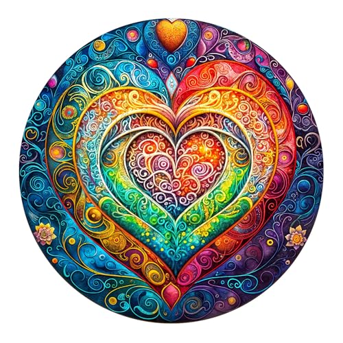 AEEKDOOK Wooden Puzzles for Adults Mandala Heart Wood Puzzles Adult Unique Animal Shape Wooden Jigsaw Puzzles for Adults Birthday Gifts for Puzzle Lovers Family S 85 85in 100 Pieces - Image 1