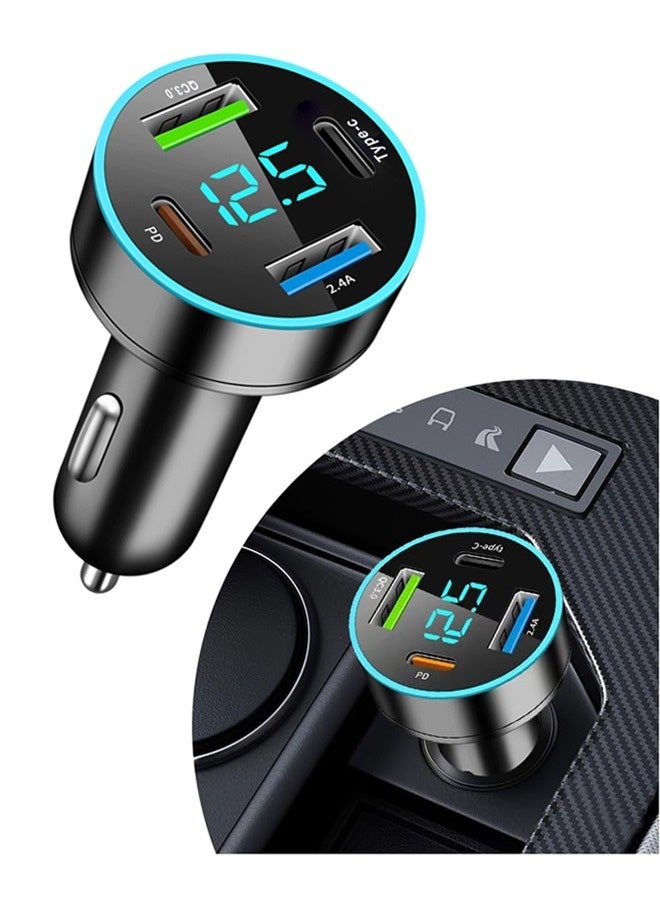 Fast Car Charger 4 Port USB Car Charger Adapter PD QC3.0 Type-C Charger for Car Truck SUV, Compatible with Galaxy S24 Ultra, iPhone 15/15 Pro/15 Pro Max, MacBook/iPad, Steam Deck, etc Black - Image 1