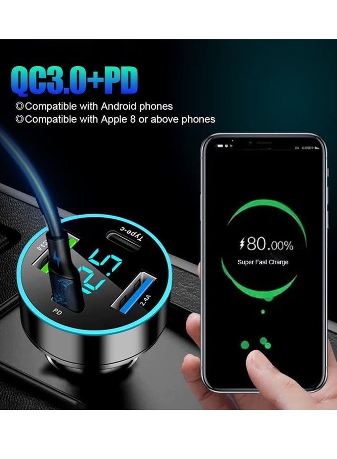 Fast Car Charger 4 Port USB Car Charger Adapter PD QC3.0 Type-C Charger for Car Truck SUV, Compatible with Galaxy S24 Ultra, iPhone 15/15 Pro/15 Pro Max, MacBook/iPad, Steam Deck, etc Black - Image 3