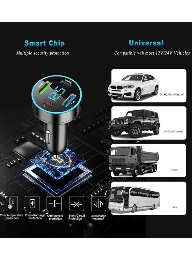 Fast Car Charger 4 Port USB Car Charger Adapter PD QC3.0 Type-C Charger for Car Truck SUV, Compatible with Galaxy S24 Ultra, iPhone 15/15 Pro/15 Pro Max, MacBook/iPad, Steam Deck, etc Black - Image 4