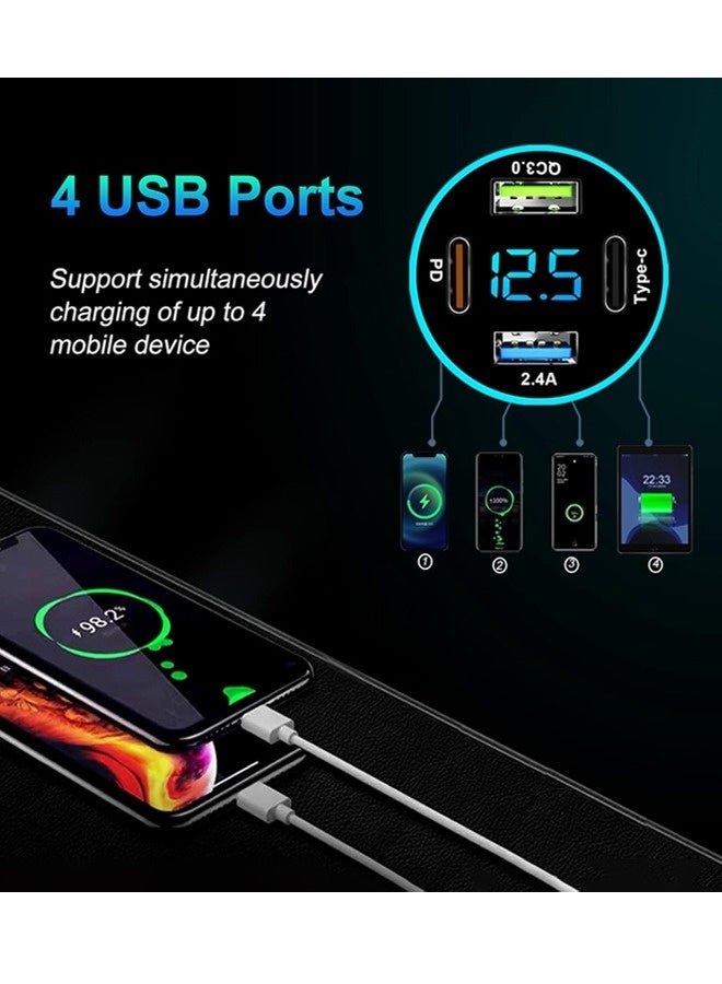 Fast Car Charger 4 Port USB Car Charger Adapter PD QC3.0 Type-C Charger for Car Truck SUV, Compatible with Galaxy S24 Ultra, iPhone 15/15 Pro/15 Pro Max, MacBook/iPad, Steam Deck, etc Black - Image 2