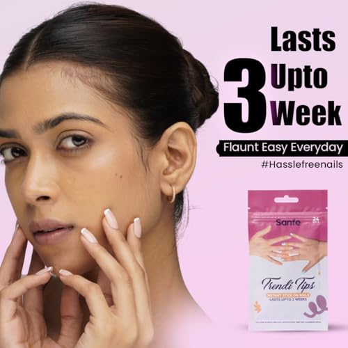 Sanfe Instant Stick On Nails - French Tips | 24 Reusable Artificial Fake Nail Set/Extensions | Quick, Lightweight, Salon Look, Lasts upto 3 weeks | For Festivals & Special Occasions - Image 4