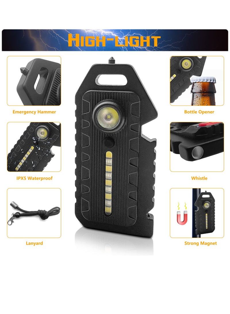 Bright Rechargeable LED Keychain Flashlights 2 Pcs Portable Magnetic Pocket Light with Whistle Bottle Opener for Fishing Camping - Image 2