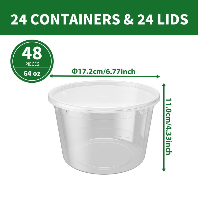APSIC Plastic Deli Containers with Lids, 24 Sets 64oz Leakproof Soup Storage Containers for Restaurant, Round Takeout Deli Cups for Food Slime Meal Prep Leftover, BPA Free, Microwave/Freezer Safe - Image 2