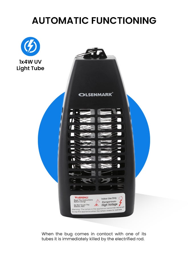 Olsenmark Fly & Insect Killer - Powerful Fly Zapper | 1x4W UV Light Tube - Electric Bug Zapper, Insect Killer, Fly Killer, Wasp Killer - Insect Killing Mesh Grid Black - Image 3