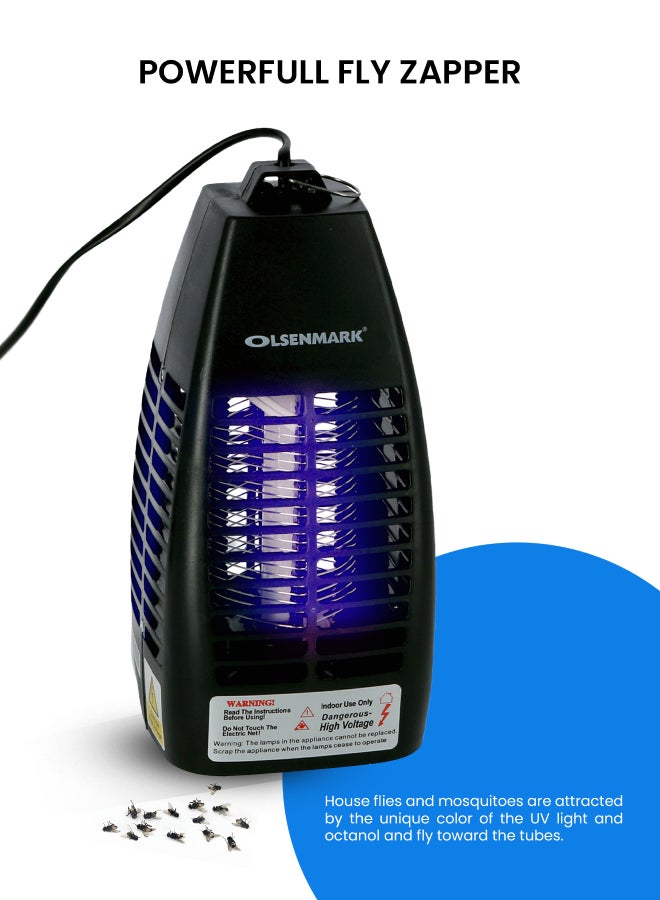 Olsenmark Fly & Insect Killer - Powerful Fly Zapper | 1x4W UV Light Tube - Electric Bug Zapper, Insect Killer, Fly Killer, Wasp Killer - Insect Killing Mesh Grid Black - Image 2