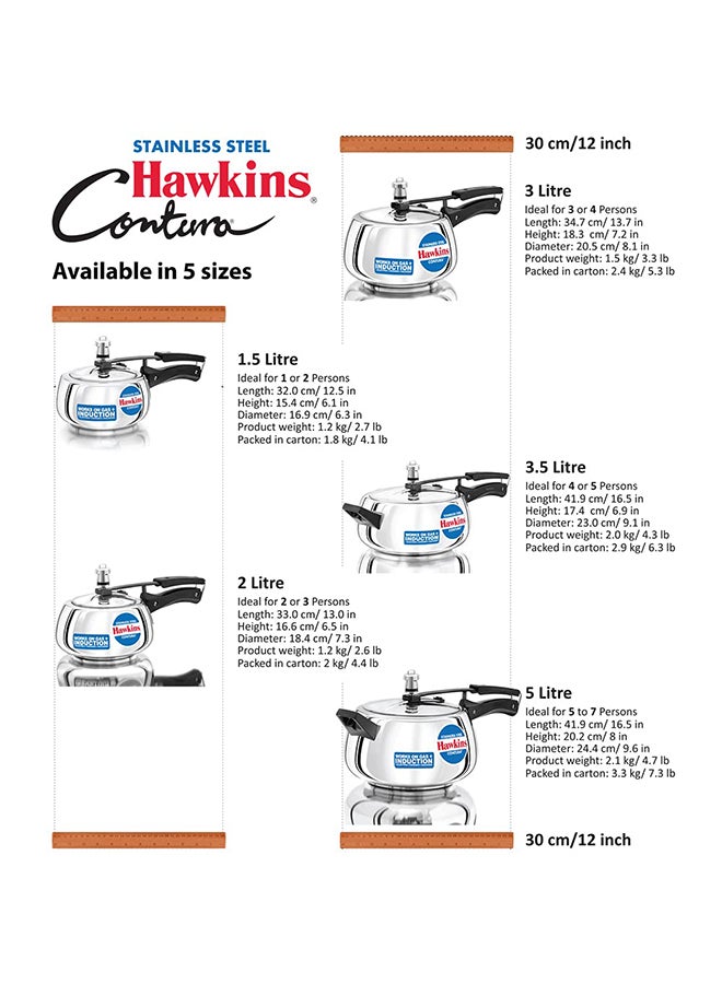 Hawkins طباخ ضغط بغطاء داخلي متوافق مع الحث من الفولاذ المقاوم للصدأ كونتورا، 5 لتر، فضي (SSC50) - Image 5