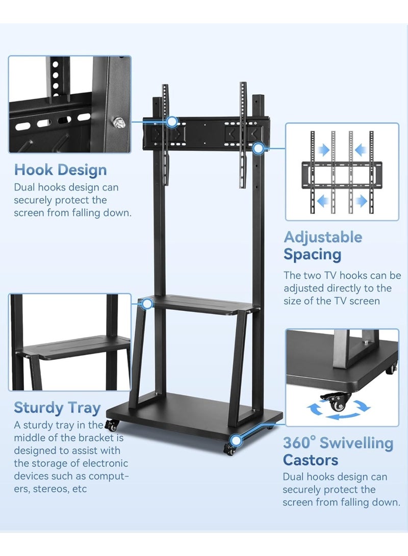 Apexll Fits Up to 100 Inch TV, Heavy Duty Mobile TV Stand with Wheels, Height Adjustable Rolling Display Cart, Ultra High 260kg Load Capacity, VESA 200x200mm to 1000x600mm, Locking Casters, AV Shelf, For Office, Classroom, Conference Room, Showroom - Image 3