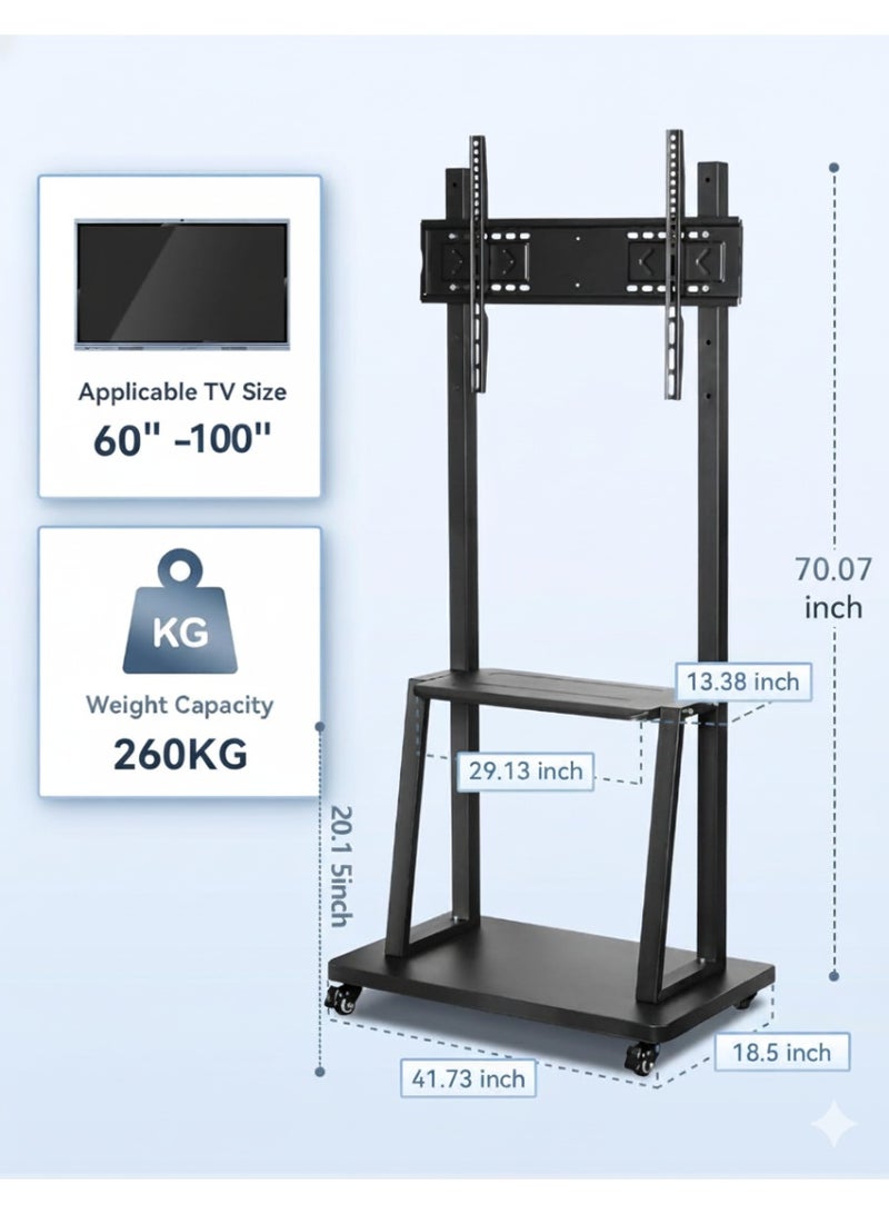 Apexll Fits Up to 100 Inch TV, Heavy Duty Mobile TV Stand with Wheels, Height Adjustable Rolling Display Cart, Ultra High 260kg Load Capacity, VESA 200x200mm to 1000x600mm, Locking Casters, AV Shelf, For Office, Classroom, Conference Room, Showroom - Image 5