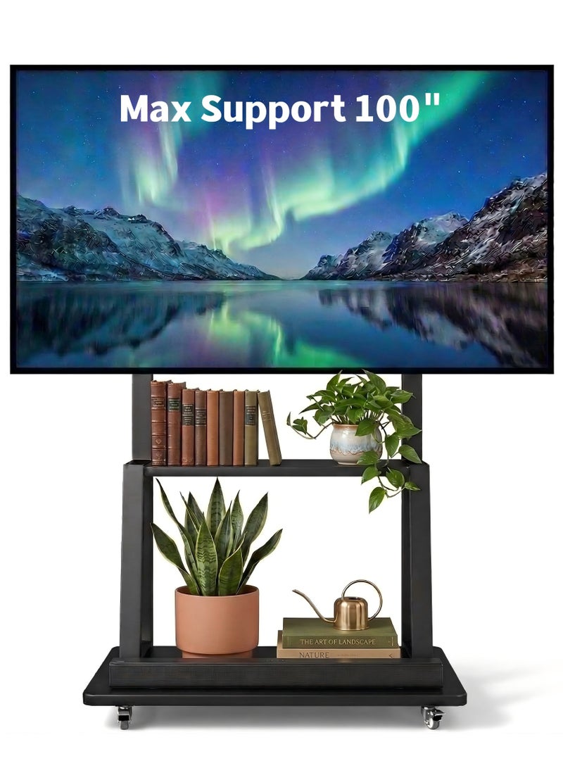 Apexll Fits Up to 100 Inch TV, Heavy Duty Mobile TV Stand with Wheels, Height Adjustable Rolling Display Cart, Ultra High 260kg Load Capacity, VESA 200x200mm to 1000x600mm, Locking Casters, AV Shelf, For Office, Classroom, Conference Room, Showroom - Image 1