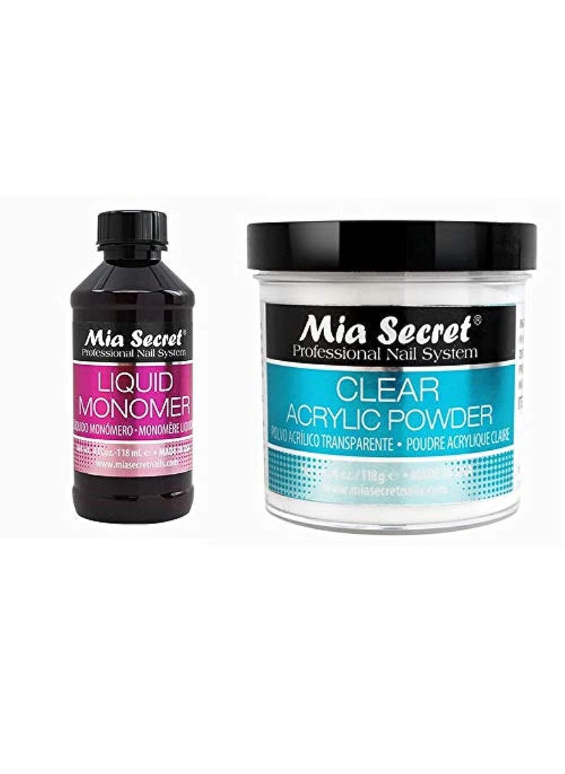 MIA SECRET - MIA SECRET 4oz Liquid Monomer + 4oz Clear Acrylic Powder Nail Art System - Image 1