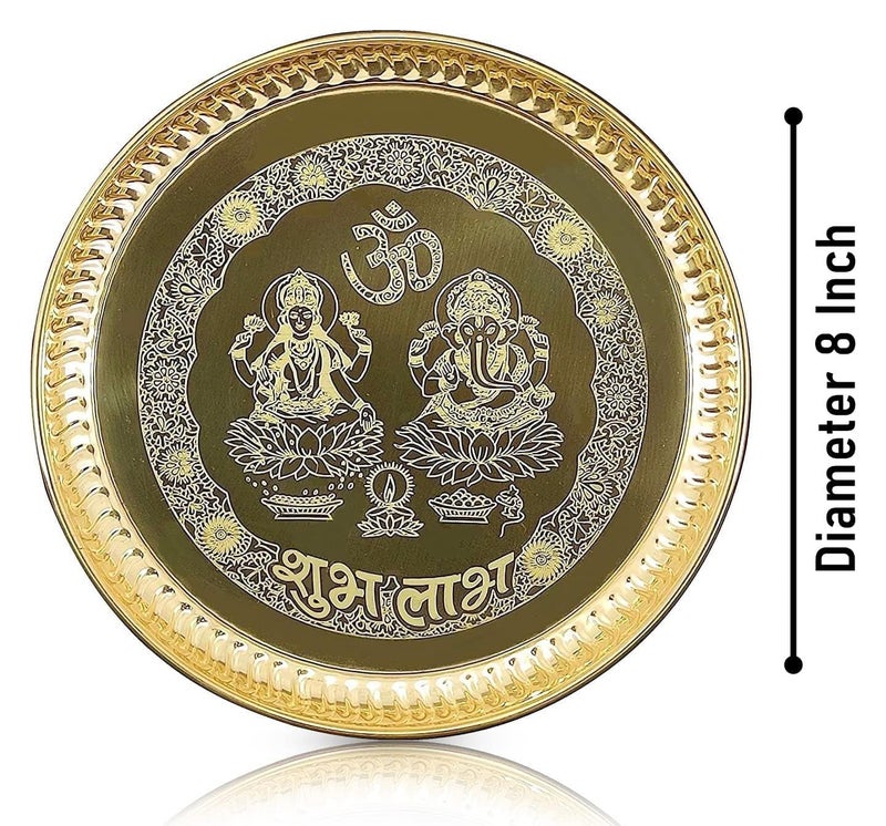 BENGALEN مجموعة Bengalen Pooja Thali من النحاس Puja Thali Pital مقاس 8 بوصة مع ملحقات Kuber Diya Ghanti Kalash Spoon Bowl Agarbatti Stand for Diwali Home Office هدايا الزفاف 500 مل - Image 2