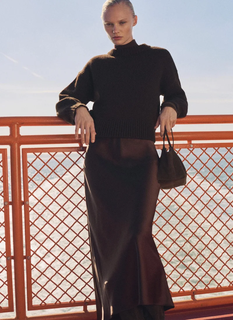MANGO Midi Satin Skirt