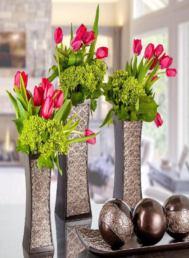 Creative Scents Decorative Brown Vases for Decor Centerpieces - Set of 3 Flower Vases Ideal Home Decor, Dining and Living Room Table Centerpiece, Table Decor, Bookshelf, Mantle and Entryway, Gift Boxed(Dublin)  - Image 3