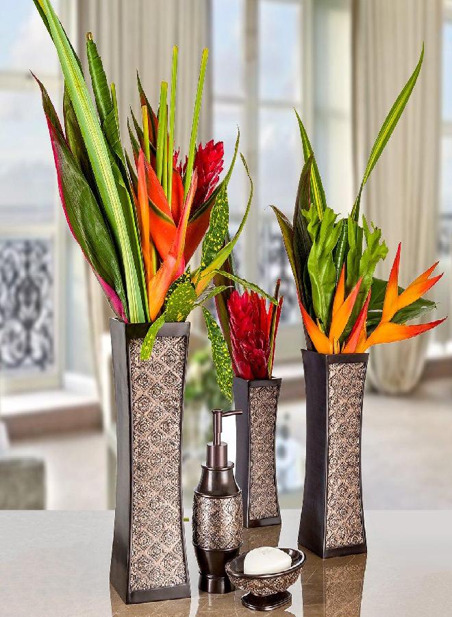 Creative Scents Decorative Brown Vases for Decor Centerpieces - Set of 3 Flower Vases Ideal Home Decor, Dining and Living Room Table Centerpiece, Table Decor, Bookshelf, Mantle and Entryway, Gift Boxed(Dublin)  - Image 2