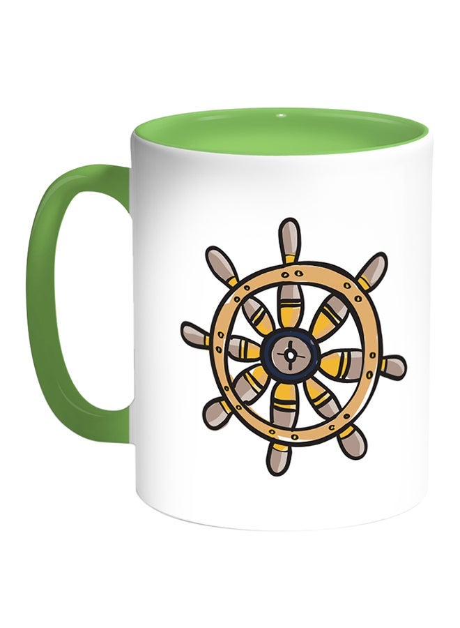 RYN Steering Wheel Printed Coffee Mug White/Green 11ounce