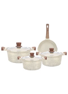 7-Piece Durable Non-Stick Aluminium Coated Cookware Set Cream 10.5 x 28 x 43 cm LONDON 7C