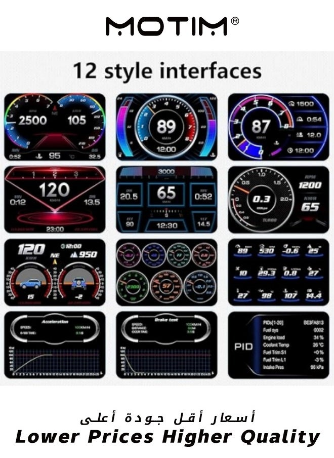 Motim - OBD2 Digital Speedometer with Digital Multi Function and Multi Alarm Setting HD Display with Speed Tachometer Troubleshooting for Most Vehicles After 2008 Universal Head Up Display HUD - Image 1