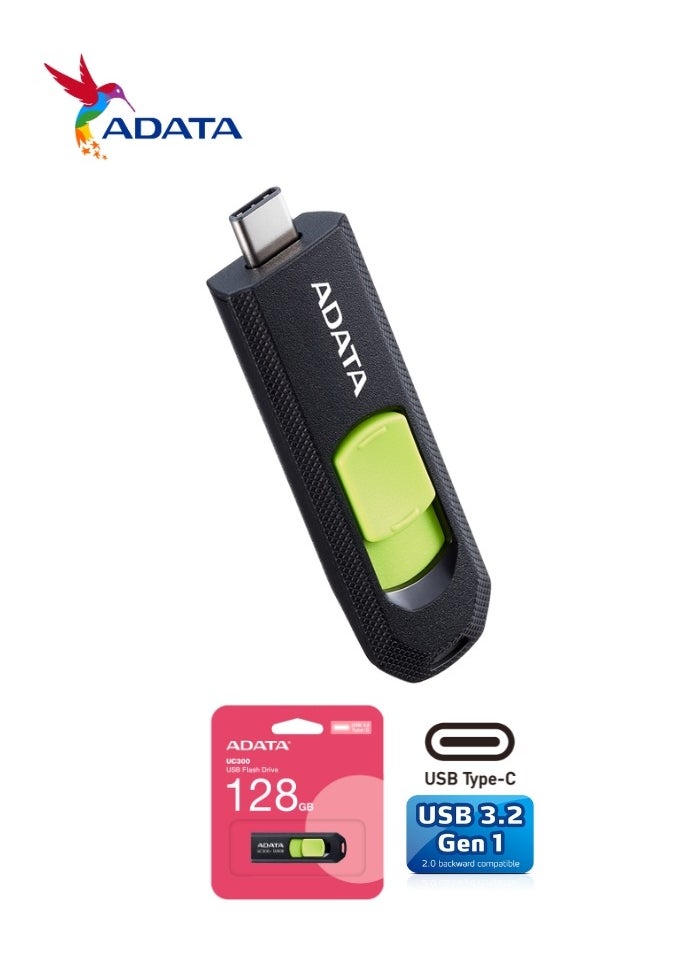 ADATA - UC300 128GB USB 3.2 Gen 1 Type-C Flash Drive | Lightweight and Fast Data Transfer | Green Black - Image 1