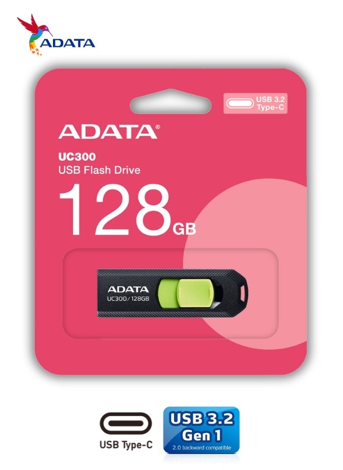 ADATA - UC300 128GB USB 3.2 Gen 1 Type-C Flash Drive | Lightweight and Fast Data Transfer | Green Black - Image 1
