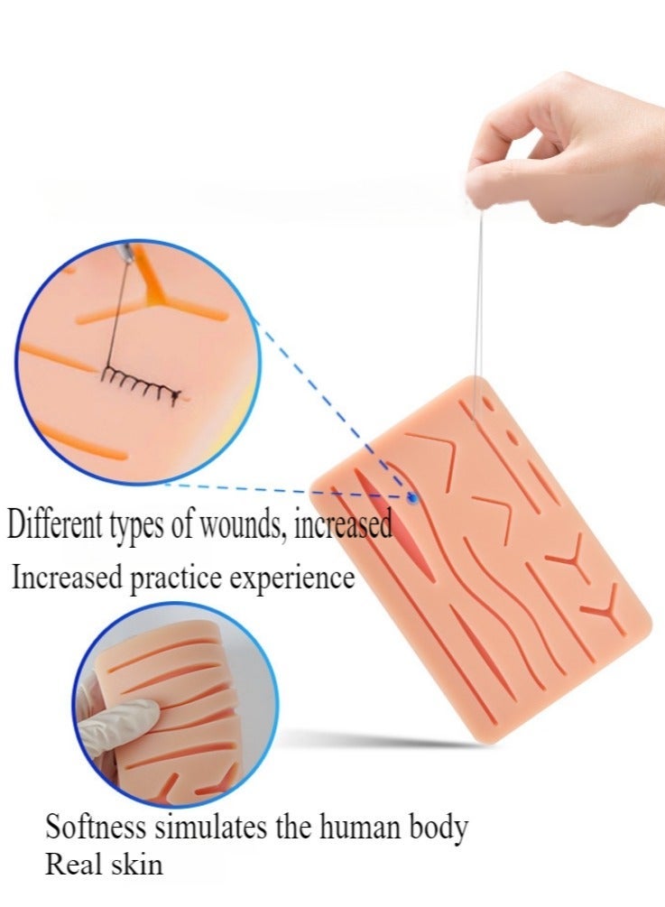 general Surgical Suture Training Kit, Suture Training Skin Surgical Suture Practice Model, Training Pad Scissor Tool Kit, Complete Medical Suture Practice Kit for Suturing Training, including a large silicone suture pad with pre-cut wounds and a suture kit. (Educational use only) - Image 3