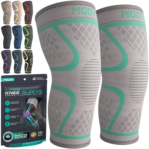 Modvel Compression Knee Brace for Women Men 2Pack Knee Brace for Running Knee Pain Knee Support Compression Sleeve Workout Sports Knee Braces for Meniscus Tear ACL Arthritis Pain Relief - Image 1