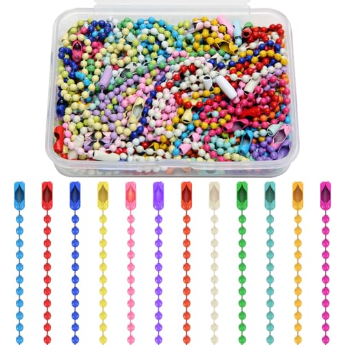 MixPeak 100-Pack 2.4 mm Ball Chain with Connectors,4 inch Colorful Bead Chains for Keychains Dog Tags Jewelry DIY,Mixed Colors,Storage Box Included - Image 1